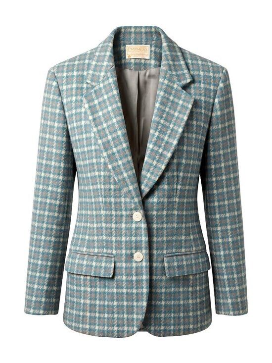 Pendleton Jackets & Blazers - Vintage Pendleton USA Virgin Wool Plaid Blazer Turquoise Cream Womens 6 EUC